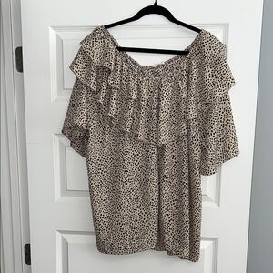 Polka Dot Ruffle Women's Top - Black and Cream 1X